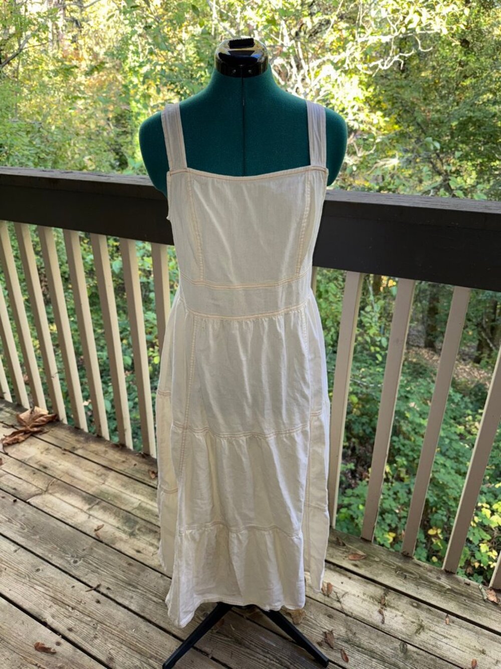 Nine.Eight Tiered Midi Sundress Cream Cotton Square Neck Smocked Back L